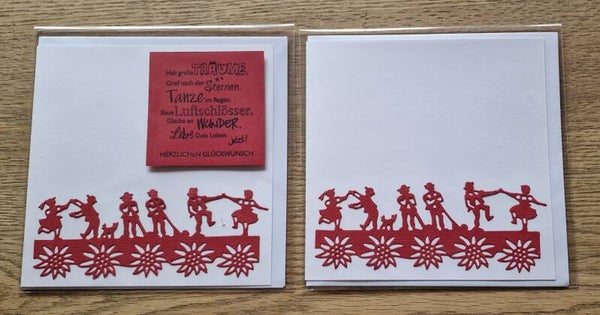 Karte tanzen rot 1 Karte mit Spruch und 1 Karte mit Motiv