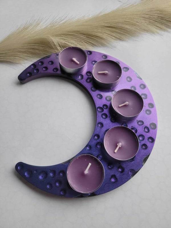 Maanvormige theelichthouder "Purple rain"