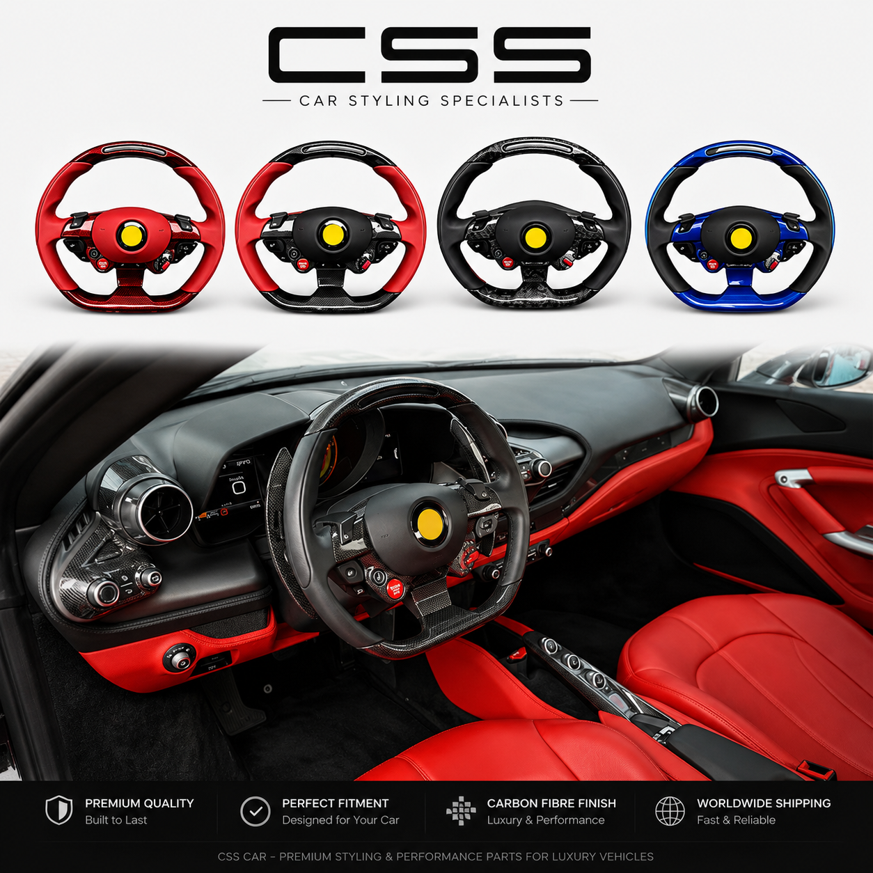 Dry Carbon Fibre LED Steering Wheel for Ferrari 458, 488, F8, 812, GTC4, California & Portofino
