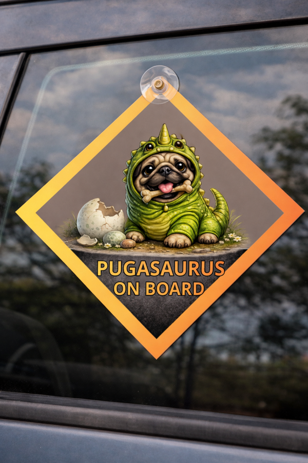 #Beastmode Dino Car Sign – Pugasaurus On Board