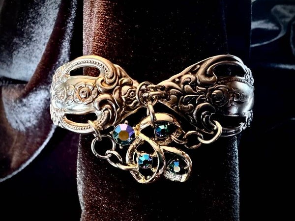 Exquisite Silverware Bracelet with Vintage Brooch Embellishment
