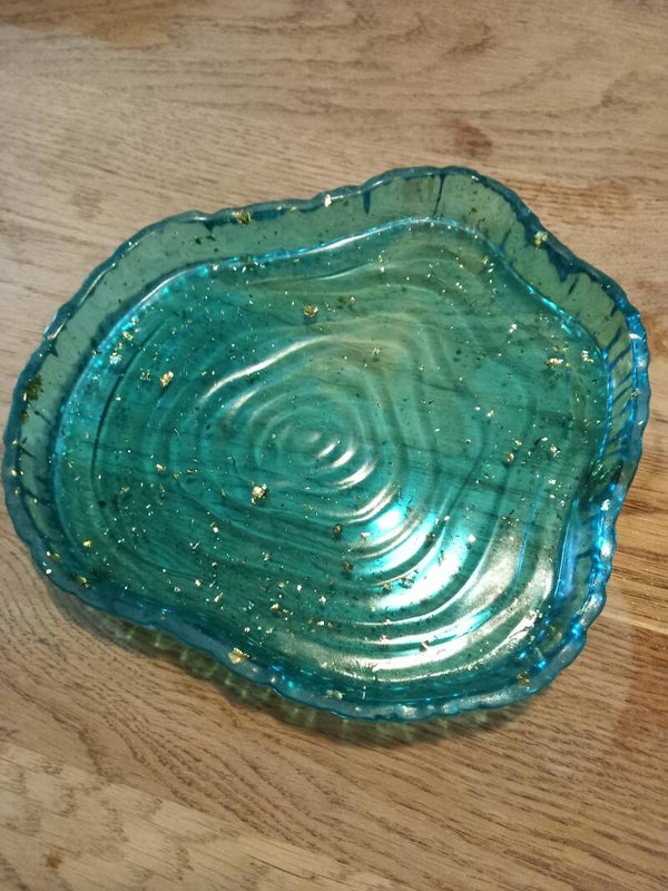 Schaal groot blauw met gouden glitters