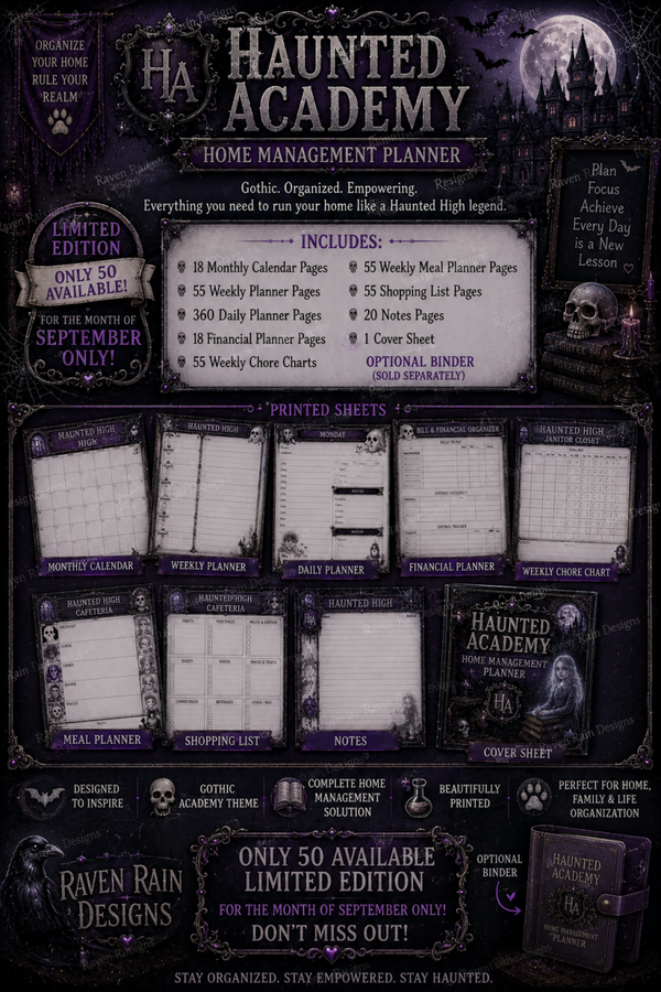 Haunted Academy Home Management Binder