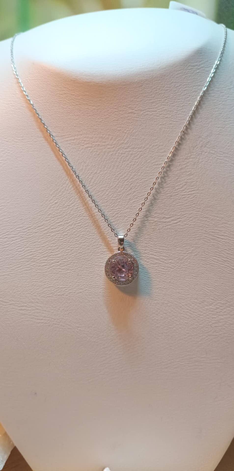 Collier Tourmaline Rose " Rond " en Argent