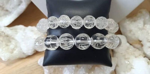 Bracelet Quartz Blanc Grade AA Gravure Chinoise