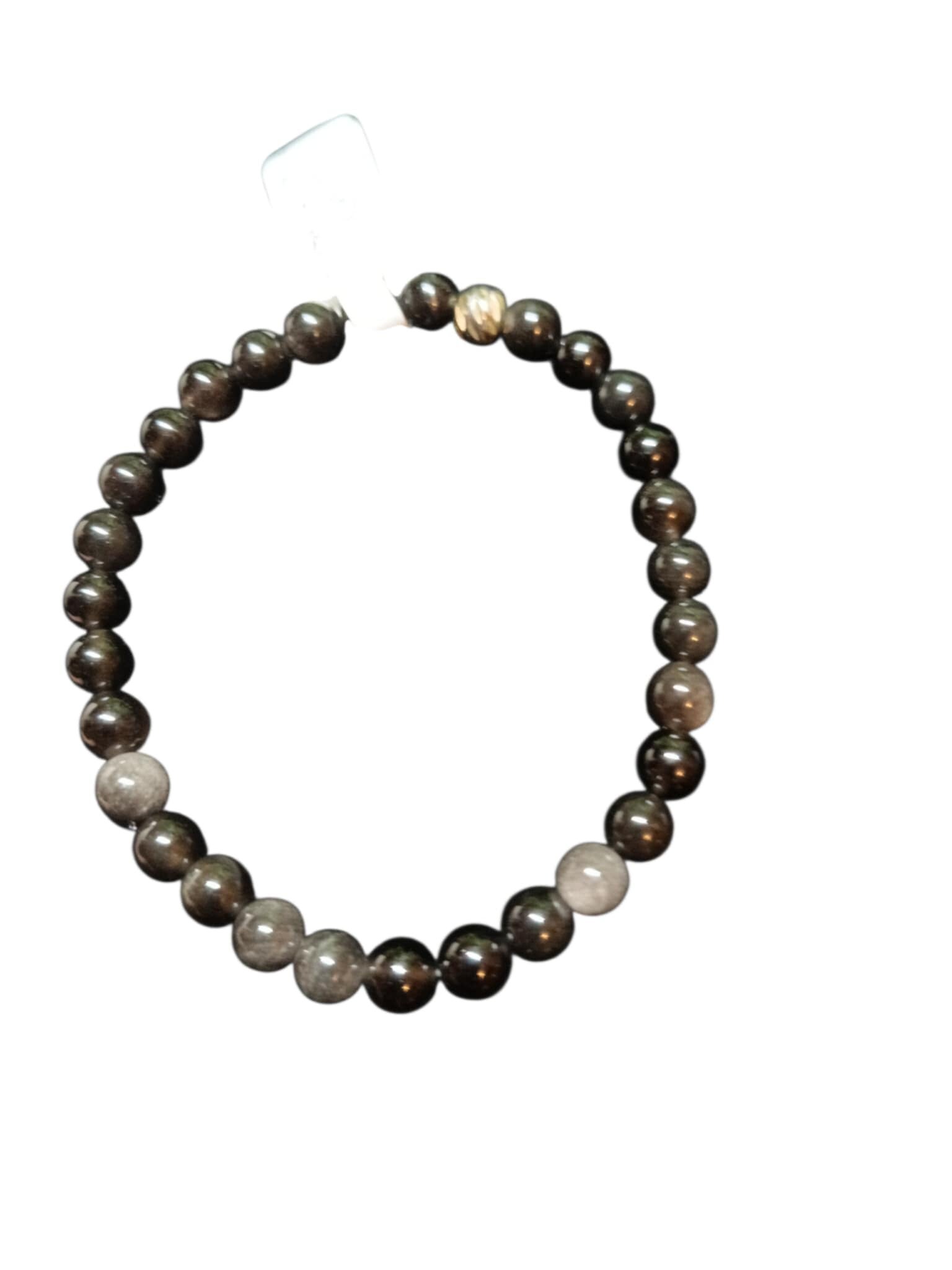 Bracelet Obsidienne Argentée 6mm