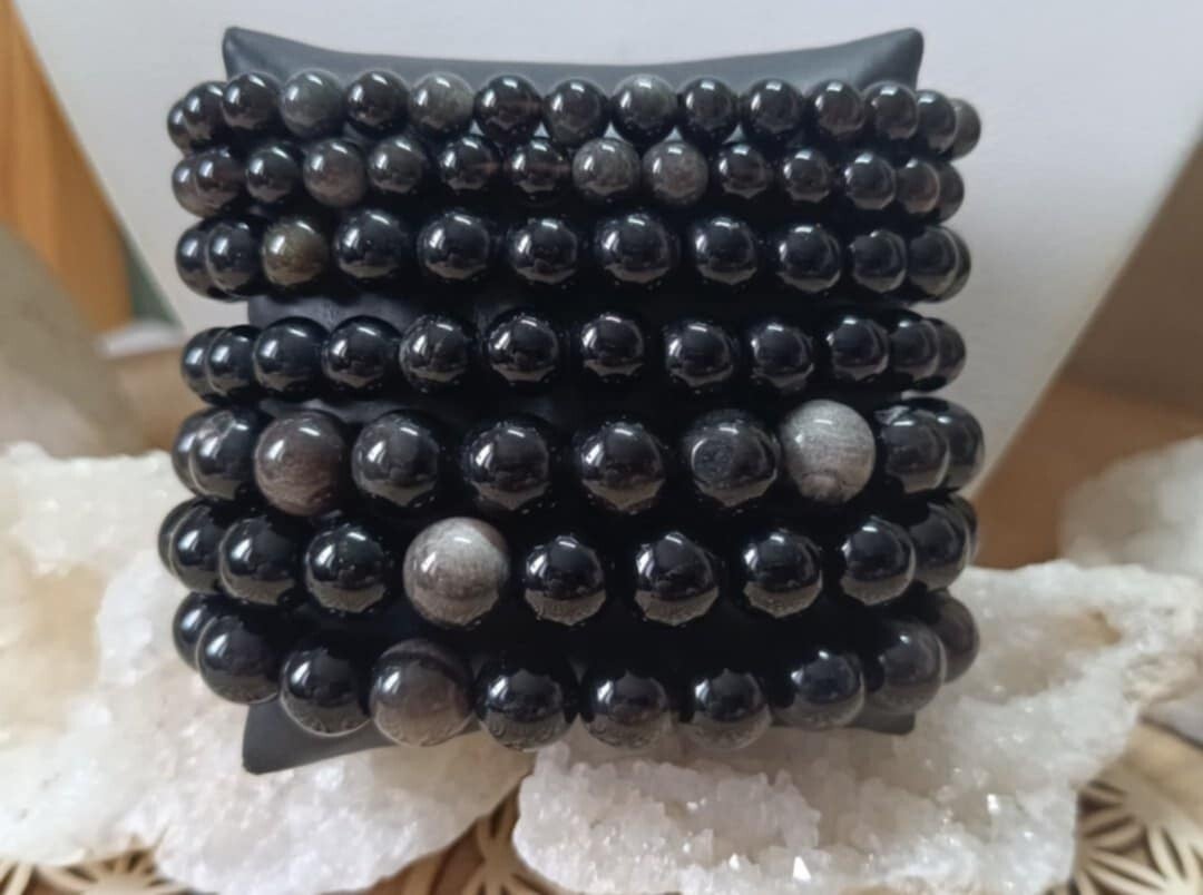 Bracelet Obsidienne Argentée