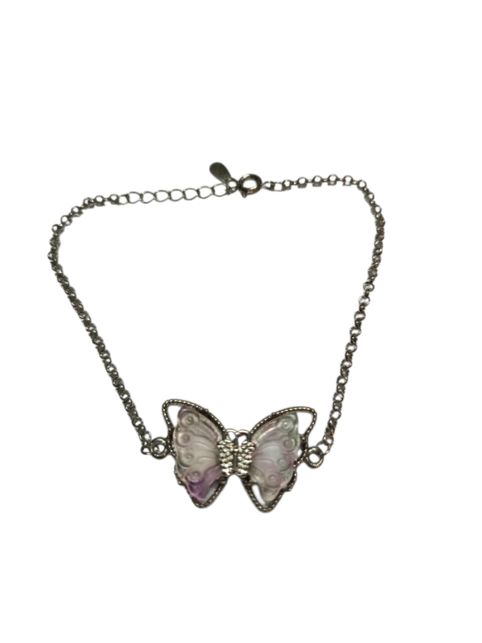 Bracelet Fluorite Arc-en-Ciel Papillon en Argent