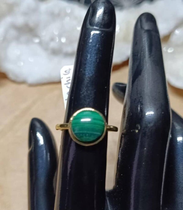 Bague Malachite Ronde Doré Réglable n°3