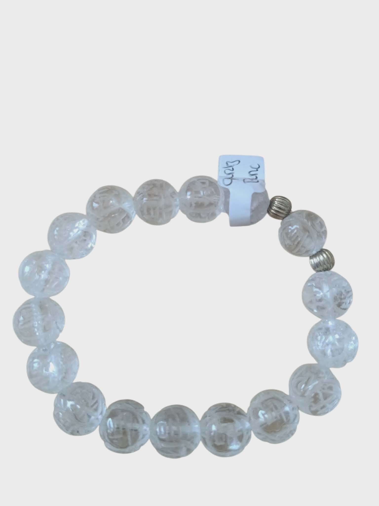 Bracelet Quartz Blanc 10mm Grade AA Gravure Chinoise