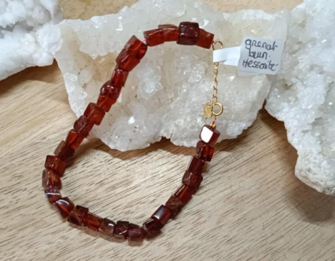 Bracelet Grenat Brun - Hessonite Carré 6mm