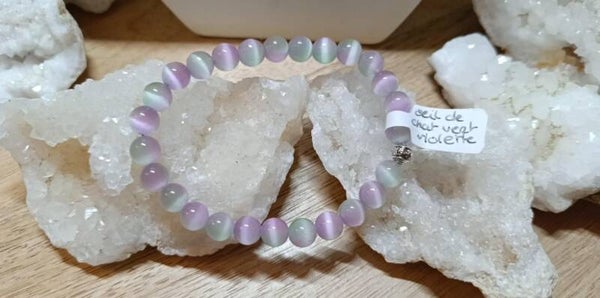Bracelet Chrysobéryl - Oeil de Chat Vert - Violet 8mm