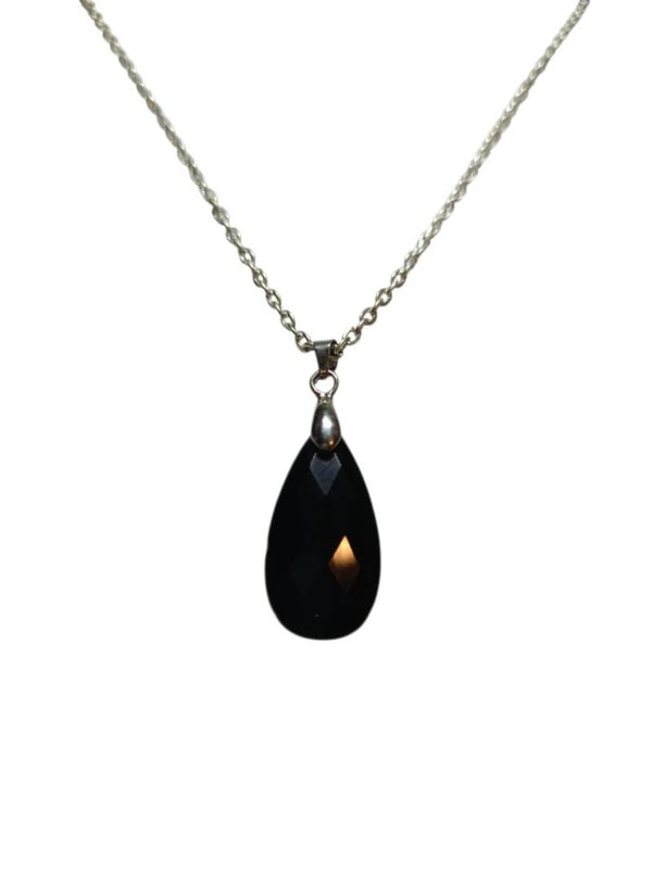 Collier Obsidienne Noire Facetté Goutte