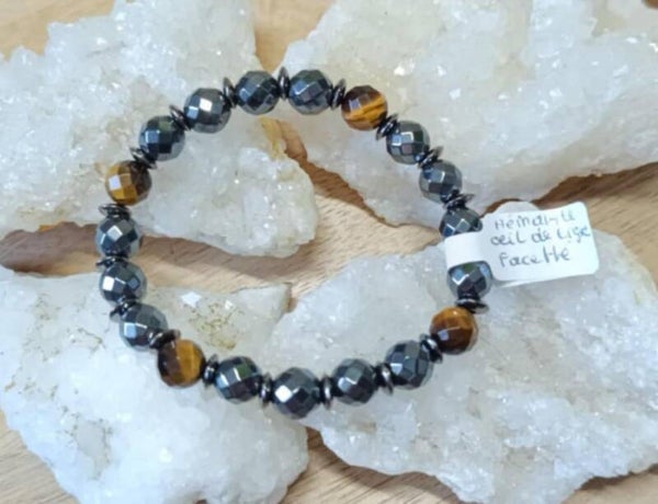 Bracelet Oeil de Tigre & Hématite Facetté
