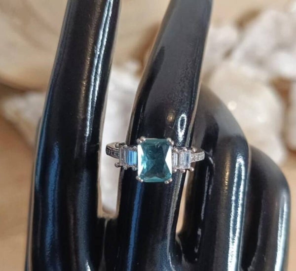 Bague Moissanite & Aigue Marine