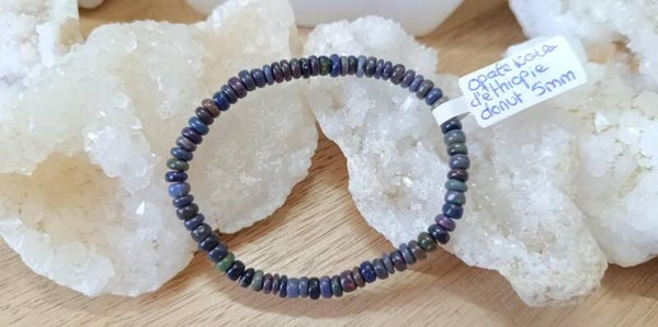 Bracelet Opale Noire d'Ethiopie Donuts 5mm Grade AA
