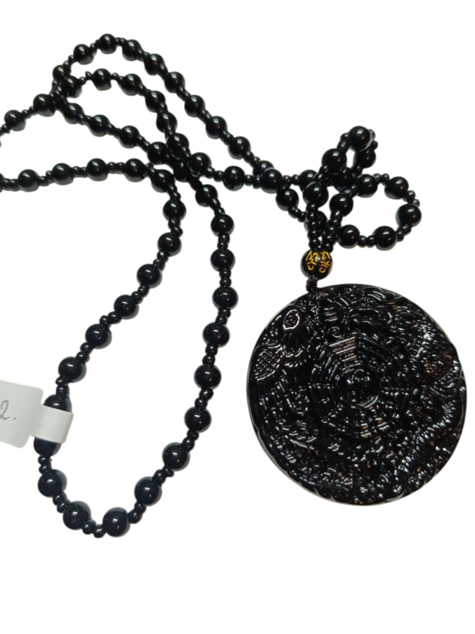Collier Obsidienne Noire " Faucon & Dragon "