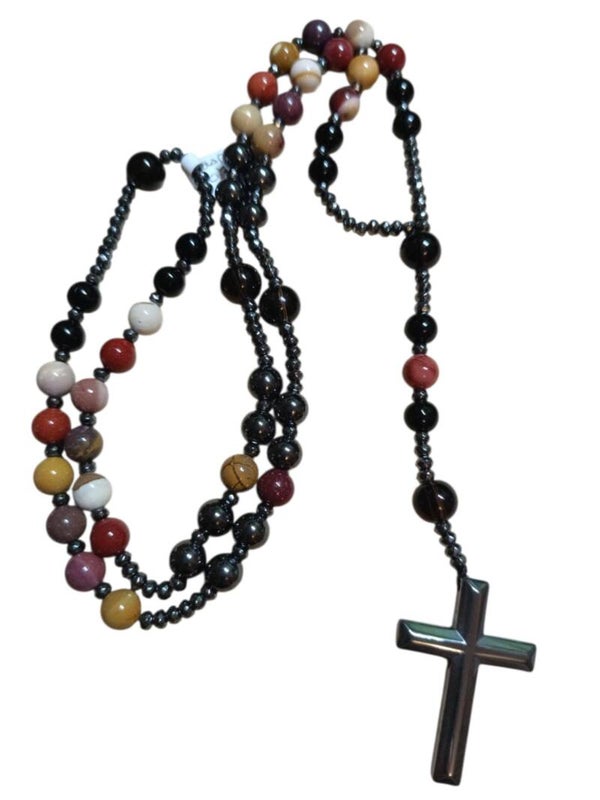 Collier/ Chapelet Jaspe Mokaïte Hématite Magnétique Obsidienne Noire