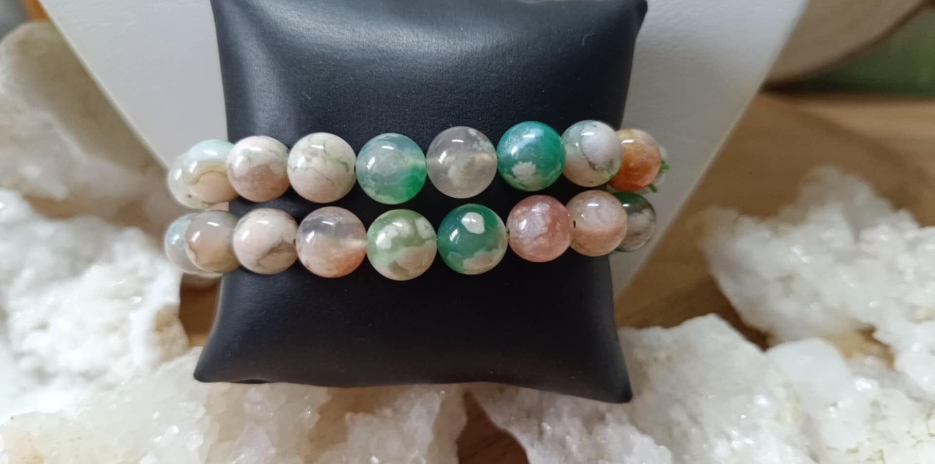 Bracelet Agate Fleur de Cerisier - Sakura Verte