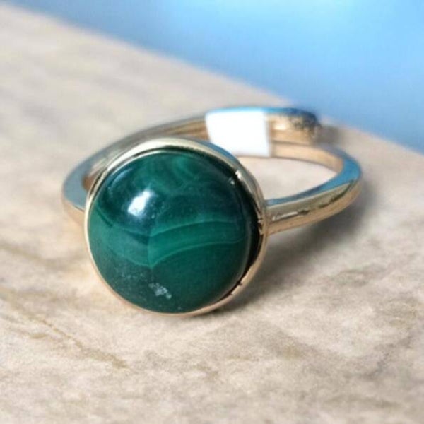 Bague Malachite Ronde Doré Réglable n°4