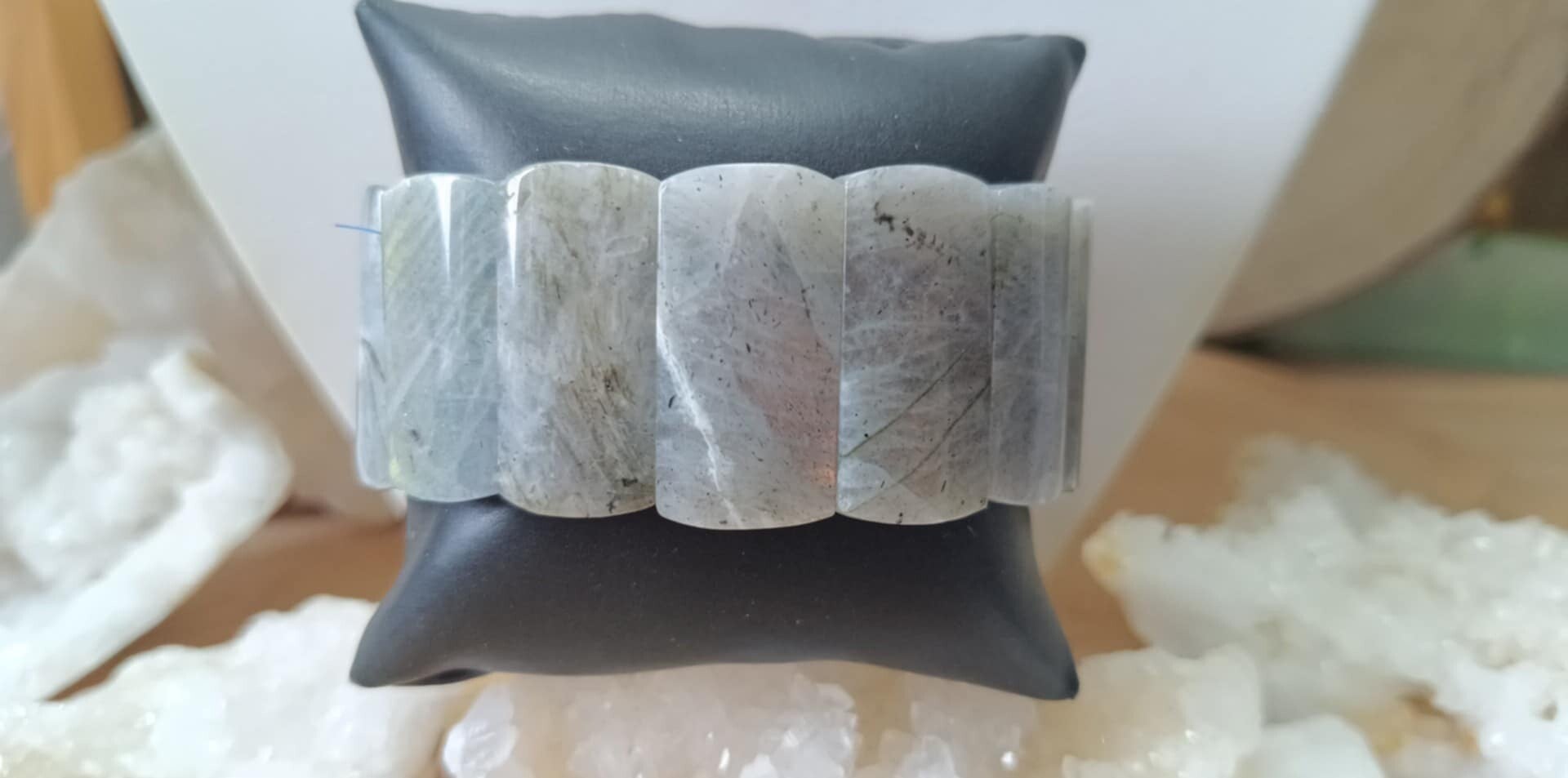 Bracelet Labradorite Violet et Verte Rectangle 3 cm