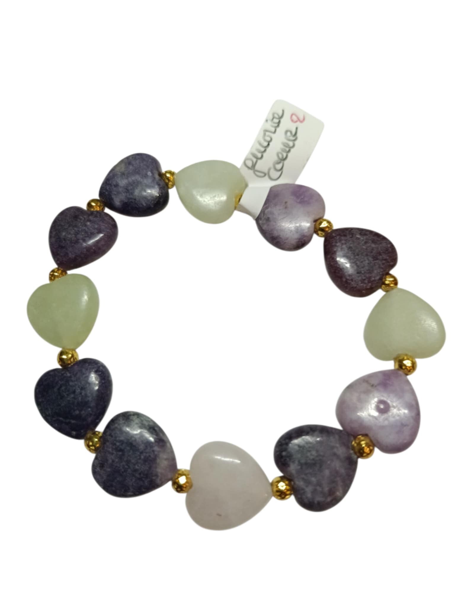 Bracelet Fluorite Arc-en-Ciel " Coeur " doré