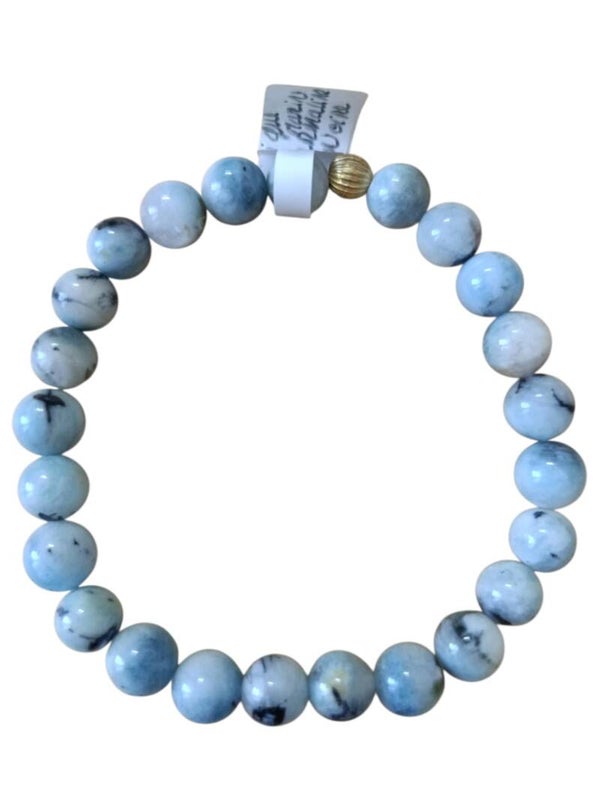 Bracelet Aigue Marine & inclusion Tourmaline Noire 8mm