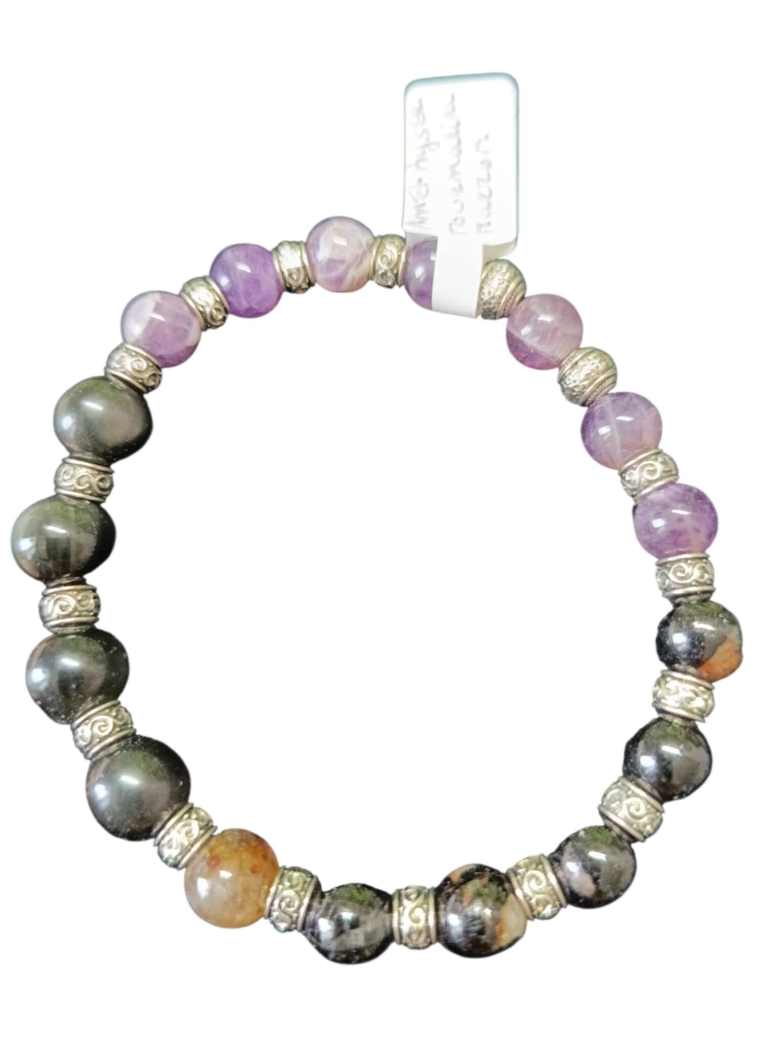 Bracelet Obsidienne Oeil Céleste, Améthyste Chevron & Tourmaline Brune