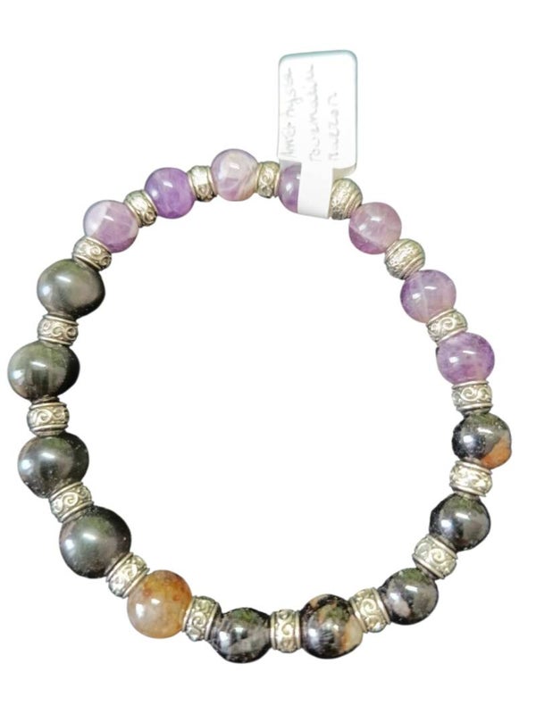Bracelet Obsidienne Oeil Céleste, Améthyste Chevron & Tourmaline Brune