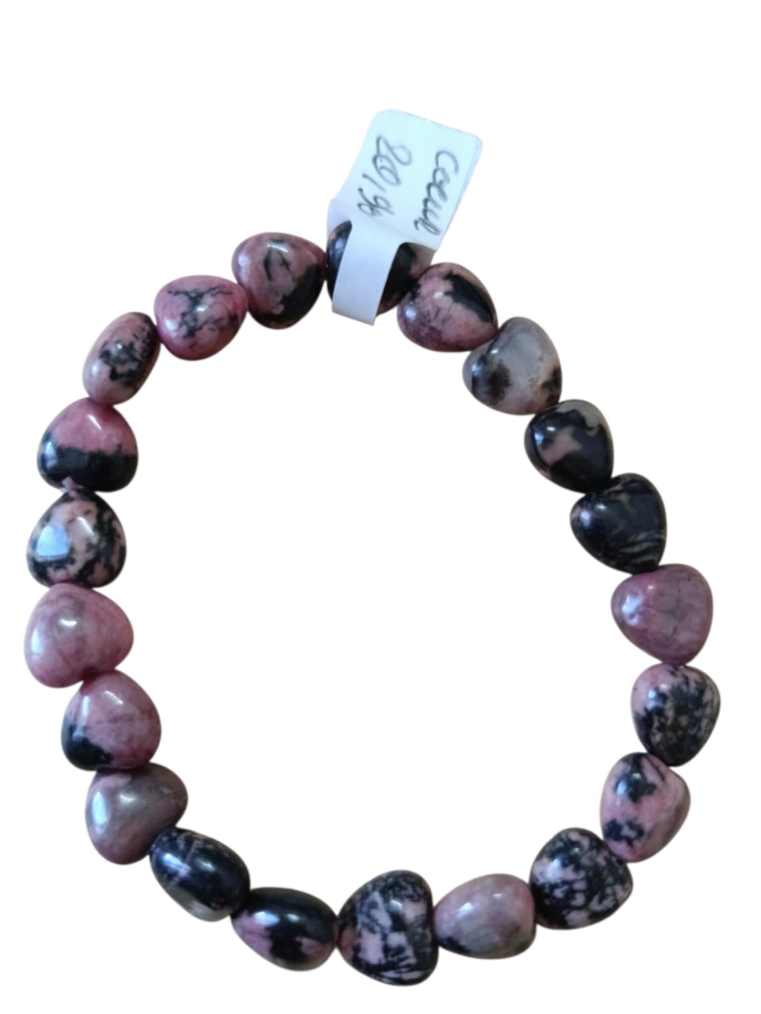 Bracelet Rhodonite Rose & Noire " Coeur "