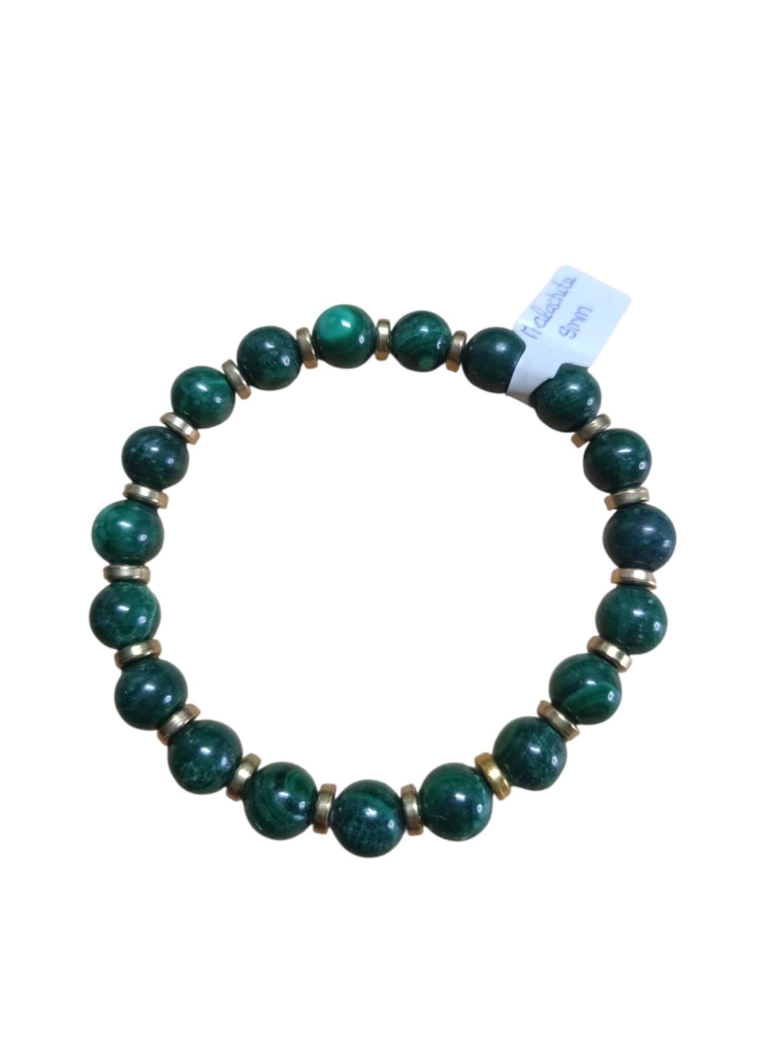 Bracelet Malachite Foncé 9mm doré
