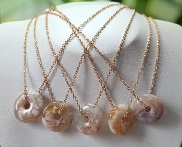 Collier Agate Fleur de Cerisier - Sakura Donuts