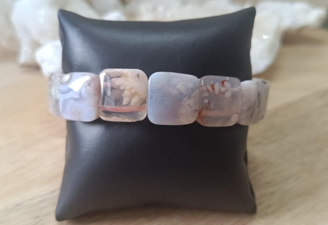 Bracelet Agate Fleur de Cerisier Carré 15mm1