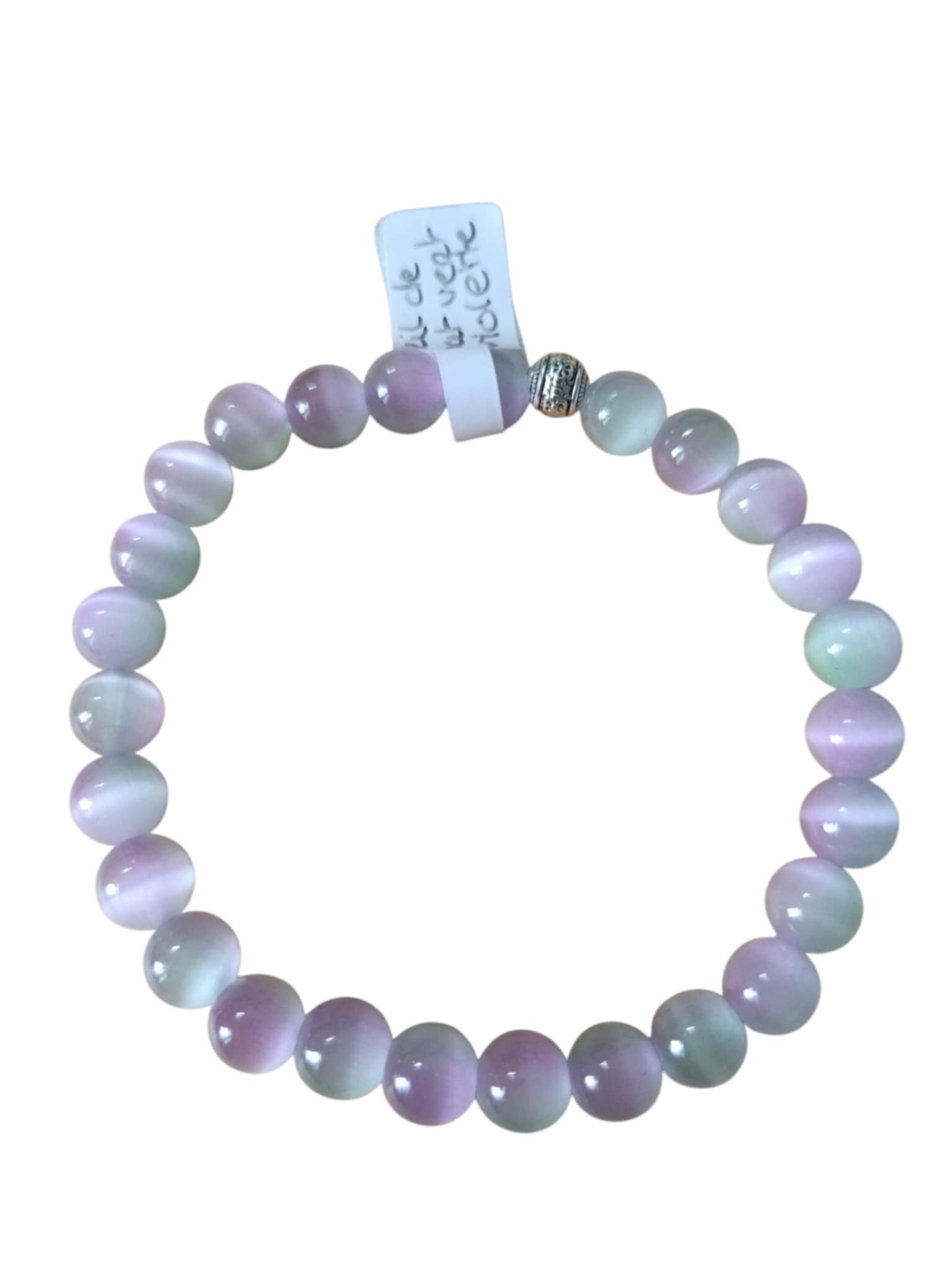 Bracelet Chrysobéryl - Oeil de Chat Vert - Violet 8mm