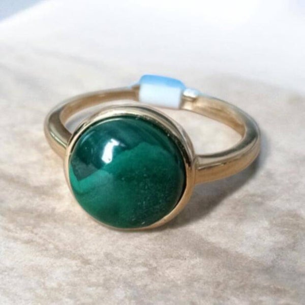 Bague Malachite Ronde Doré Réglable n°2