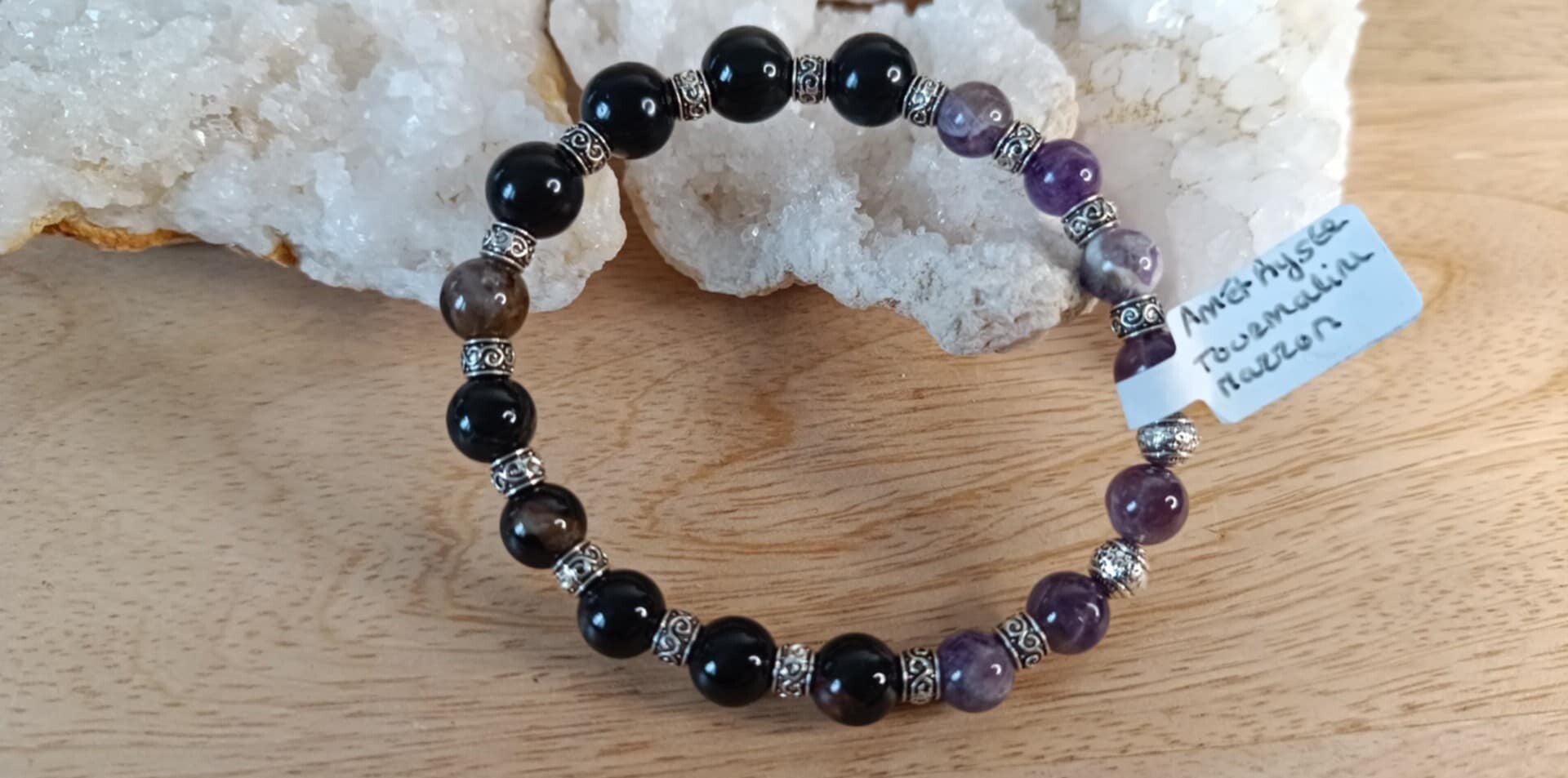 Bracelet Obsidienne Oeil Céleste, Améthyste Chevron & Tourmaline Brune