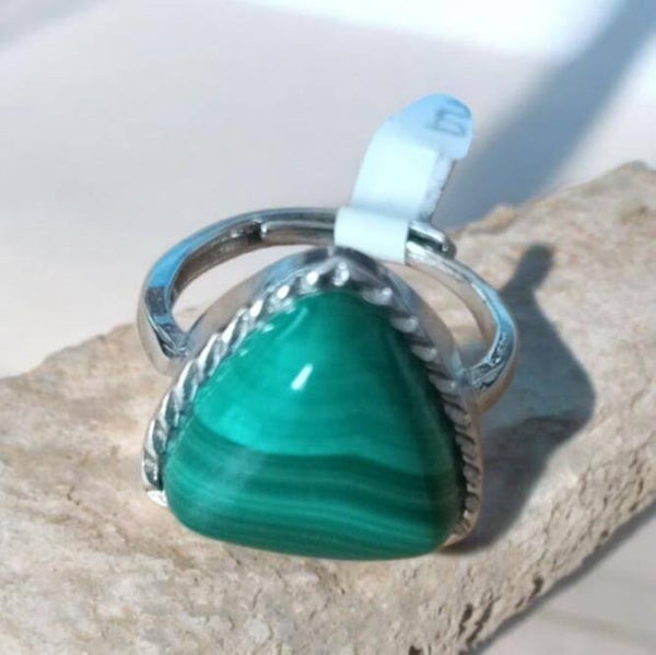 Bague Malachite Triangle Réglable n°1