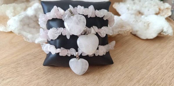 Bracelet Quartz Rose Baroque Coeur