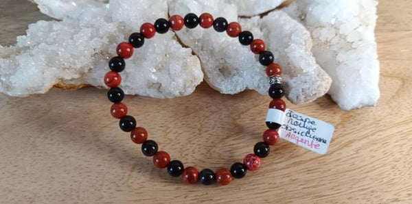 Bracelet Jaspe Rouge & Obsidienne Argentée