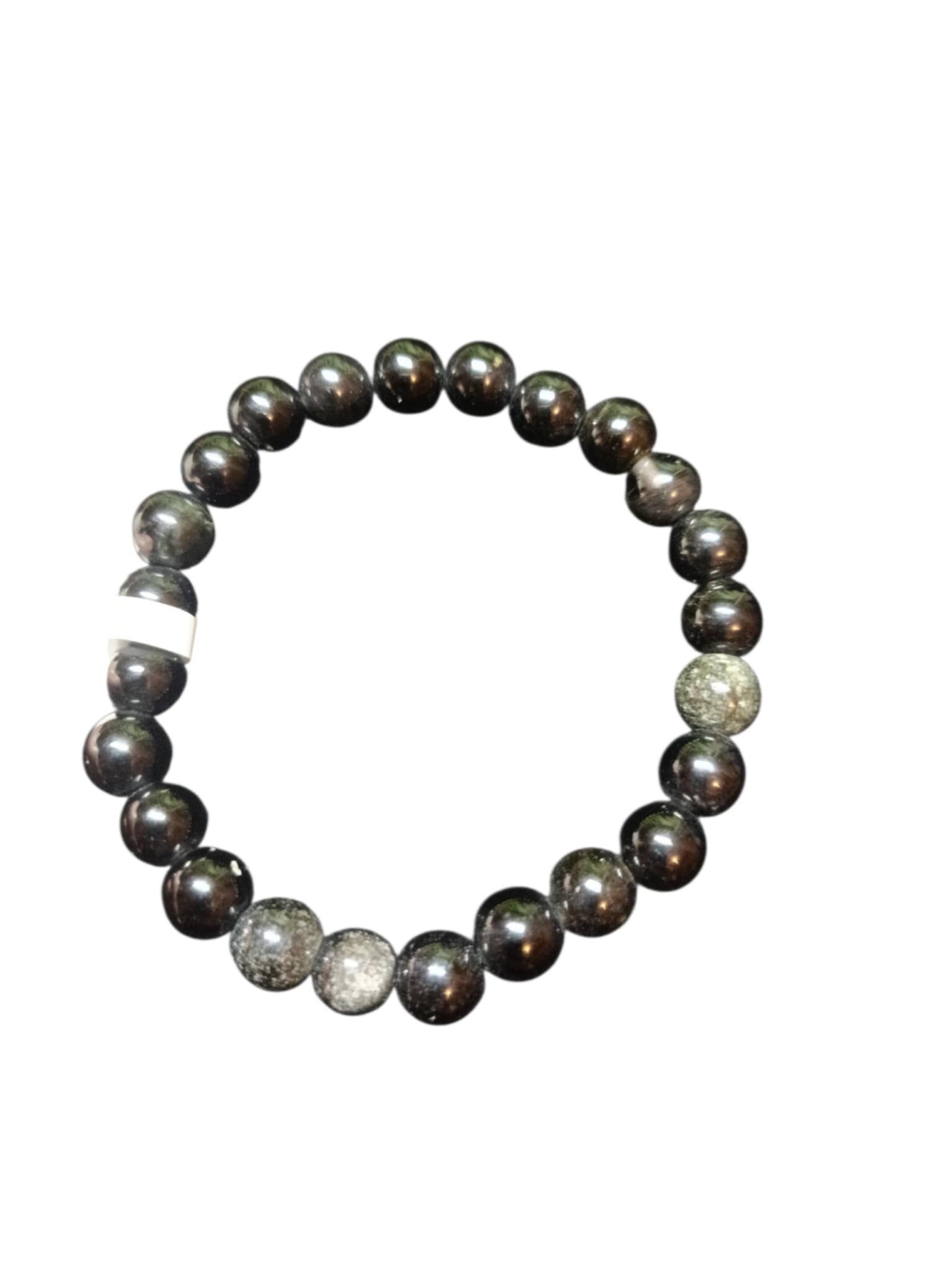 Bracelet Obsidienne Argentée 8mm