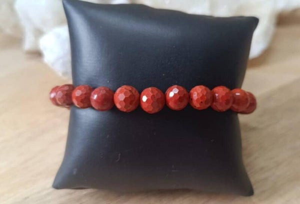 Bracelet Jaspe Rouge 8mm Facetté