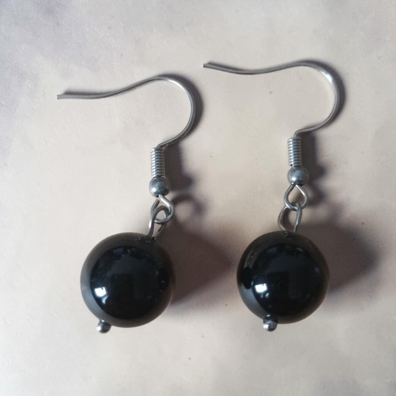 Boucles d'oreilles Obsidienne Noire