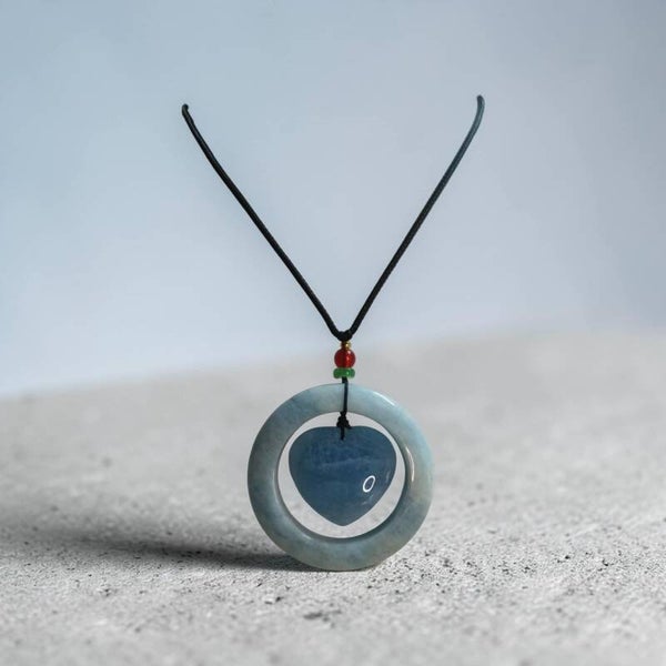 Collier Aigue Marine " Rond Coeur "