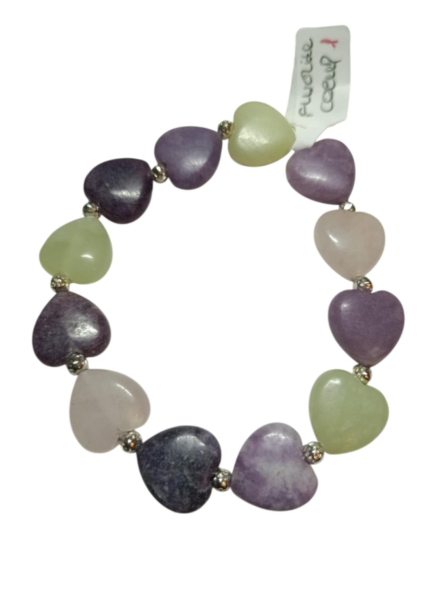 Bracelet Fluorite Arc-en-Ciel " Coeur " argenté
