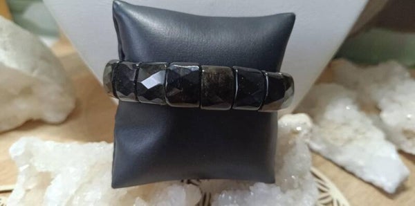 Bracelet Obsidienne Dorée Carré Facetté 15mm