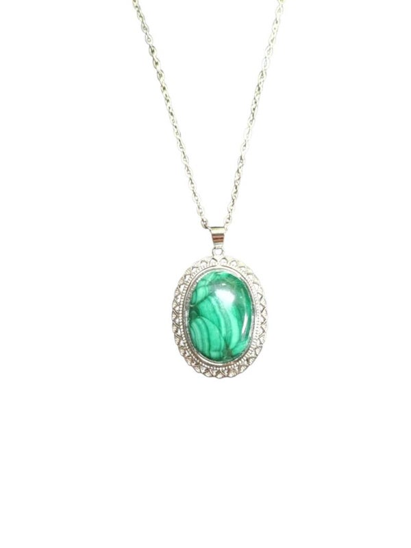 Collier Malachite Grade A en Argent (3)