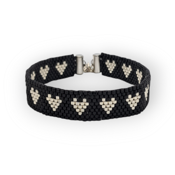 Kralen armband hartje zwart/zilver