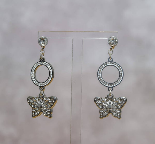 Oorbellen strass met bedel zilverkleurig