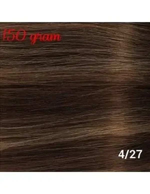 RedFox Clip-in Extensions 45cm - Extra Volume - 150 gram #4/27 Chocolate Brown, with dark blonde highlights