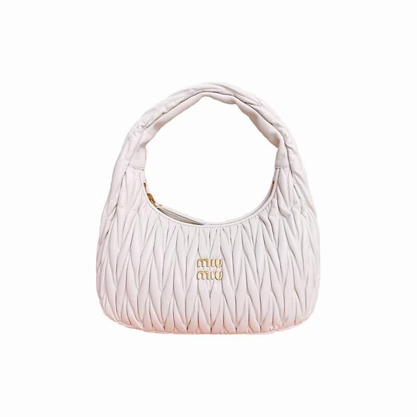 Miu Wander Matelassé Hobo Bag Snow